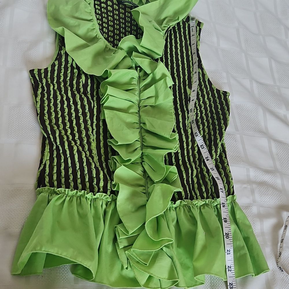 Samuel Dong Women's Green Ruffled Sleevless Top Medium - Picture 9 of 16